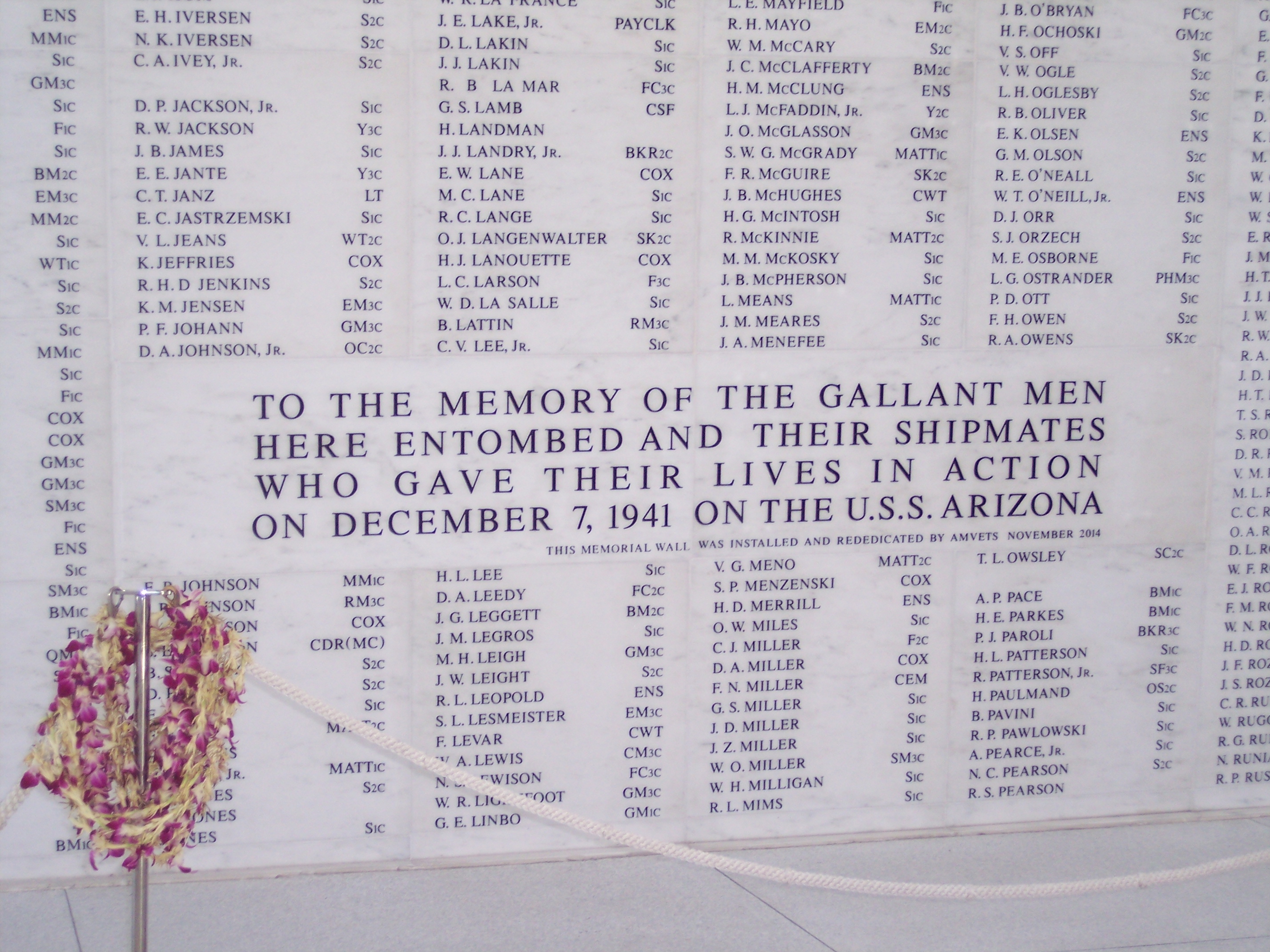 USS Arizona Memorial Remembrance Wall